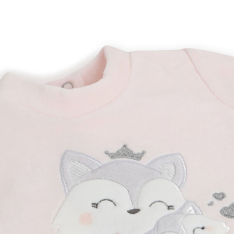 Girls Light Pink Applique Nappy Opening Babysuit image number null